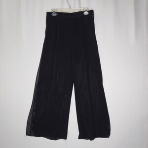 R&M Richards Chiffon Wide Leg Pants Women 16P Black Lined Slit Party Culottes
